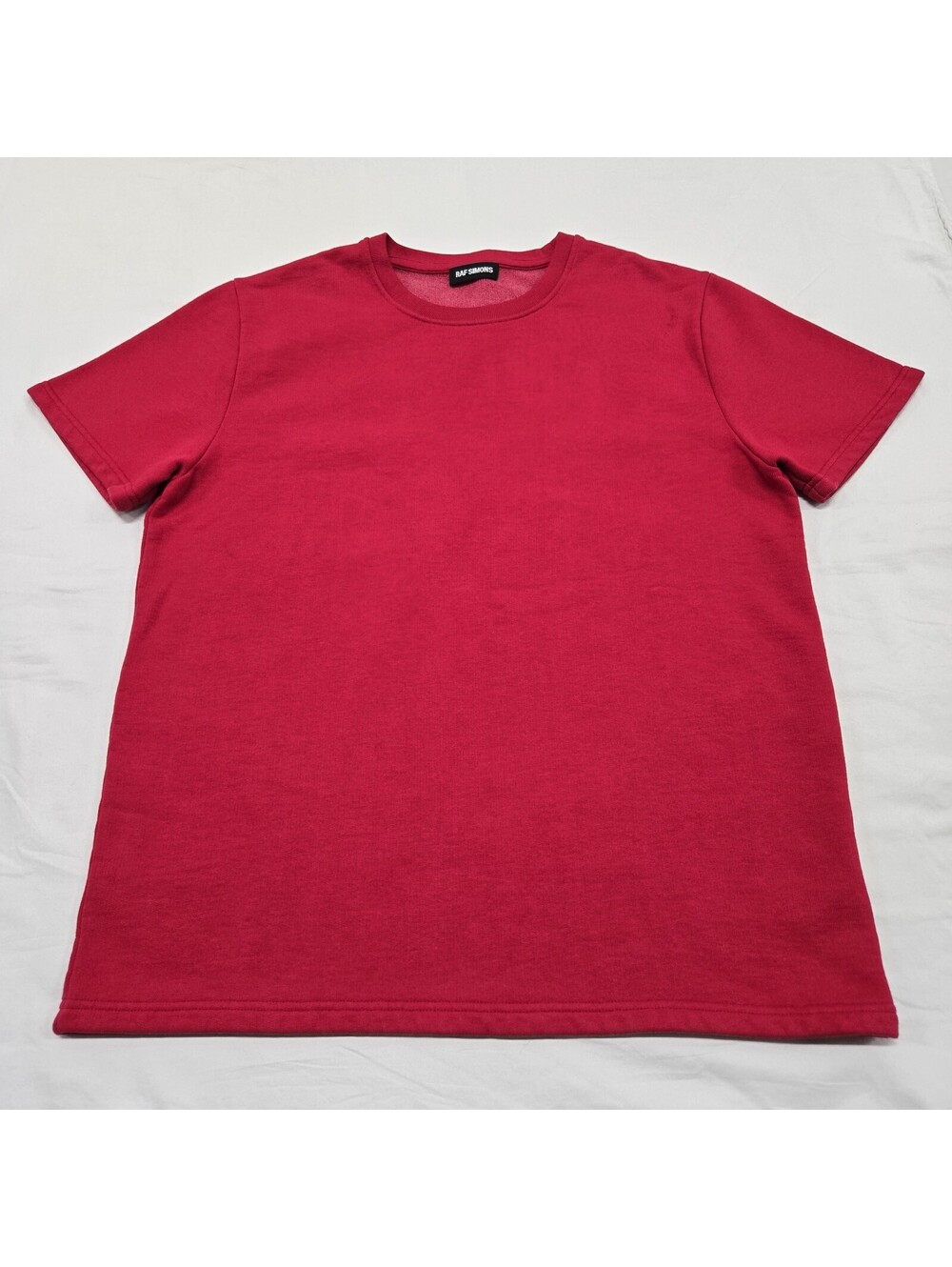 Size LARGE Raf Simons Thick Terry Short Sleeve Sweatshirt Red Knit Heavy T-Shirt